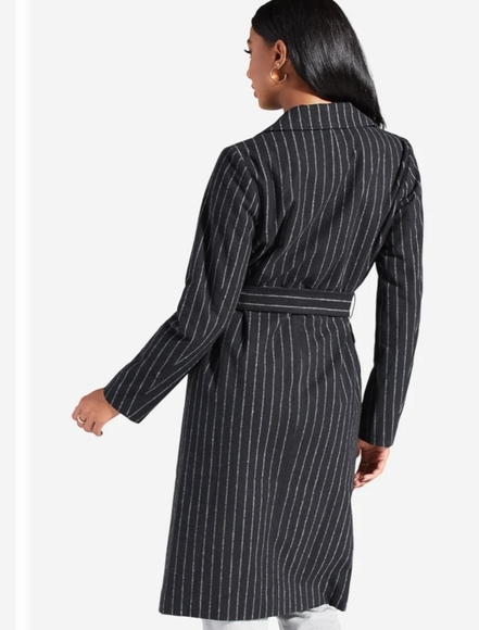 🧥 Pinstripe Wool Tie Belted Coat 🧥 - Picture 2 of 4